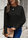 Patcute Round Neck Lace Long Sleeve Top