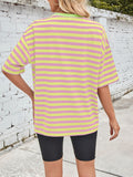 Patcute Lovelet Striped Round Neck Half Sleeve T-Shirt