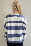 Patcute Cotton Wash Exposed Seam Contrast Striped Round Neck Long Sleeve T-Shirt