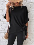 Patcute Knotted Round Neck Half Sleeve Blouse