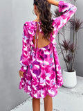 Patcute  Backless Printed V-Neck Flounce Sleeve Dress