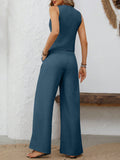 Patcute V-Neck Button Down Vest and Wide Leg Pants Set