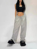 Patcute Casual Gray Fleece Sweatpants Women Classic Baggy Joggers Streetwear Female Wide Leg Brushed Sport Trousers Oversized