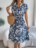 Patcute Printed V-Neck Short Sleeve Dress