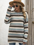 Patcute Full Size Striped Round Neck Long Sleeve T-Shirt Plus Size