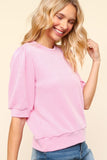 Patcute  Full Size Wavy Rib Half Sleeve Knit Top