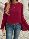 Patcute Frill Round Neck Long Sleeve Top