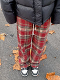 Patcute Vintage Red Plaid Pants Women  Harajuku Korean Style Checked Trousers Y2k Streetwear Classic Pants Warm Winter Wide Leg