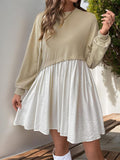 Patcute Contrast Round Neck Long Sleeve Mini Dress