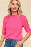 Patcute  Tied Back Mock Neck Half Sleeve Knit Top