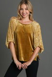 Patcute Umgee Round Neck Leopard Balloon Sleeve Velvet Top