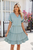 Patcute Frill Tiered Short Sleeve Mini Dress