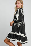 Patcute Umgee Border Print Button Down Ruffled Hem Dress