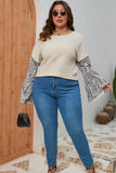 Patcute Plus Size Leopard Round Neck Long Sleeve Top