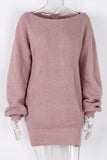 Patcute Boat Neck Long Sleeve Mini Sweater Dress