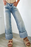 Patcute Washed Wide Leg Jeans with Pockets