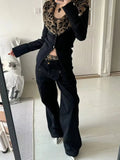 Patcute Sexy Leopard Knitted Cardigan Vintage Y2k Japanese V-neck Sweater Long Sleeve Streetwear Harajuku Aesthetic 90s Cardigan