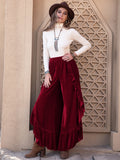 Patcute Slit Ruffled Wide Leg Pants