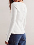 Patcute Ribbed Round Neck Long Sleeve Top