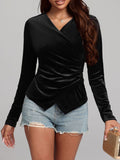 Patcute Ruched Surplice Long Sleeve Top