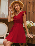 Patcute Ruffled V-Neck Cap Sleeve Mini Dress