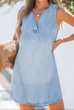 Patcute Notched Sleeveless Denim Dress