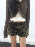 Patcute Sexy Leopard Printed Denim Shorts Women Vintage Y2k Low Waist Gyaru Streetwear Summer 2024 Chic Female Retro Short Jeans