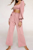 Patcute Spaghetti Strap Bra, Open Front Cardigan and Drawstring Pants Set