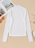 Patcute Flower Lace Mock Neck Long Sleeve Top