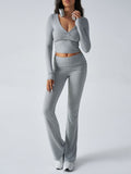 Patcute  Ruched Long Sleeve Top and Pants Set