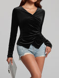 Patcute Ruched Surplice Long Sleeve Top