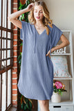 Patcute  Full Size Ribbed Short Sleeve Hooded Dress