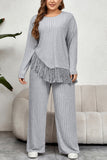 Patcute Honey Plus Size Tassel Hem Top and Pants Set