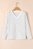 Patcute Striped V-Neck Long Sleeve Blouse