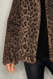 Patcute Full Size Leopard Furry Collared Neck Long Sleeve Coat