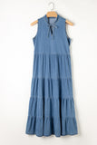 Patcute Tie Neck Sleeveless Denim Dress