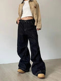 Patcute Grunge Y2k Black Jeans Women Vintage Oversized High Street Cargo Denim Trousers Wide Casual Baggy Straight Denim Pants