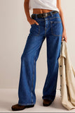 Patcute Washed Wide Leg Jeans with Pockets