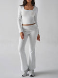 Patcute  Square Neck Long Sleeve Top and Pants Set