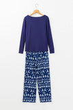 Patcute Round Neck Long Sleeve Top and Printed Pants Lounge Set