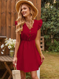 Patcute Ruffled V-Neck Cap Sleeve Mini Dress