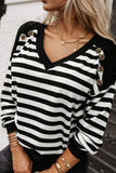 Patcute Striped Lace Detail V Neck Top