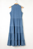 Patcute Tie Neck Sleeveless Denim Dress