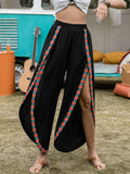 Patcute Slit Elastic Waist Wide Leg Pants