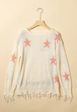 Patcute Contrast Star Raw Hem Long Sleeve Knit Top