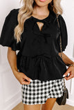 Patcute Cutout Round Neck Puff Sleeve Blouse