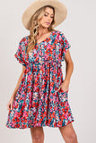 Patcute Floral Button Down Short Sleeve Mini Dress