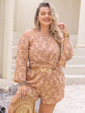 Patcute Plus Size Printed Off-Shoulder Top and Shorts Set