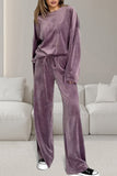 Patcute Buttery-Soft Round Neck Long Sleeve Top and Drawstring Pants Set