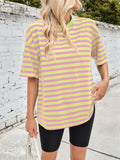 Patcute Lovelet Striped Round Neck Half Sleeve T-Shirt